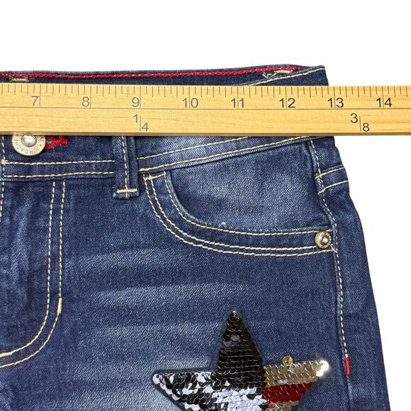 Jordache Girls Size 10 (26 x 3) Sequined American Flag Star Denim Shorts - Picture 6 of 12